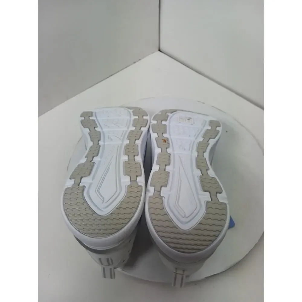 Skechers D'Lux Walker Infinite Motion White Silver Mesh Lace Shoes Womens Sz 11